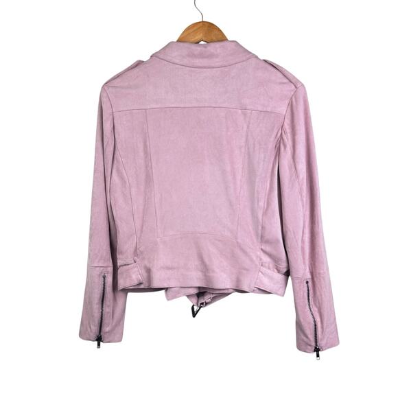 BB Dakota Blush Pink Faux Suede Asymmetrical Zip Belted Biker Moto Jacket - Picture 8 of 14
